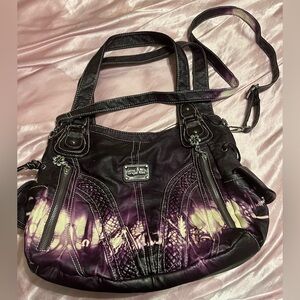 Angel Kiss Purple Black Tie Dye Satchel Handbag Crossbody Purse Multi Pocket